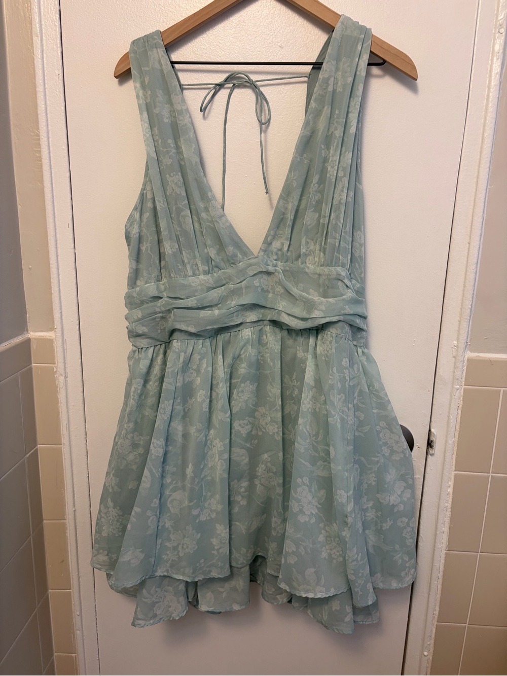 Abercrombie & Fitch Mint Floral Plunge Babydoll Chemise